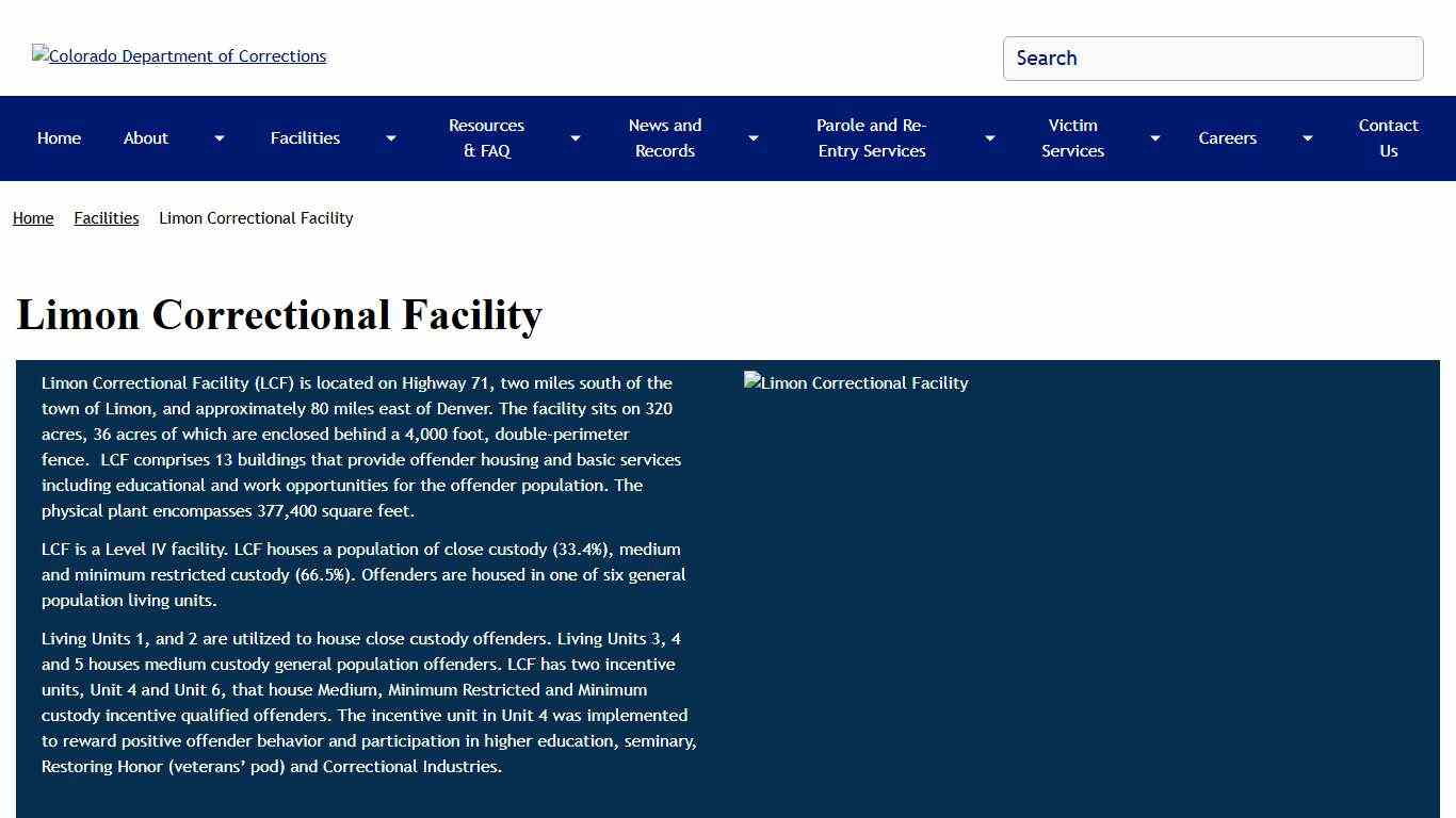 Limon Correctional Facility | Colorado Department of Corrections