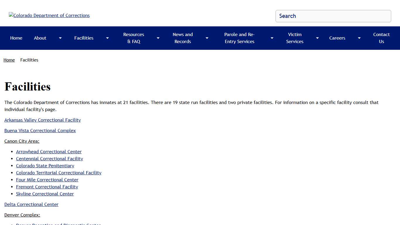 Facilities | Colorado Department of Corrections