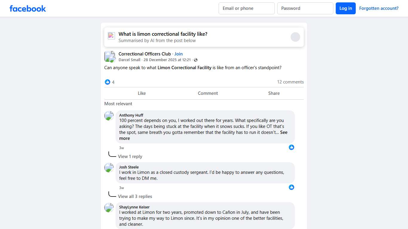 Correctional Officers Club | Can anyone speak to what **Limon Correctional Facility** is like from an officer's standpoint | Facebook